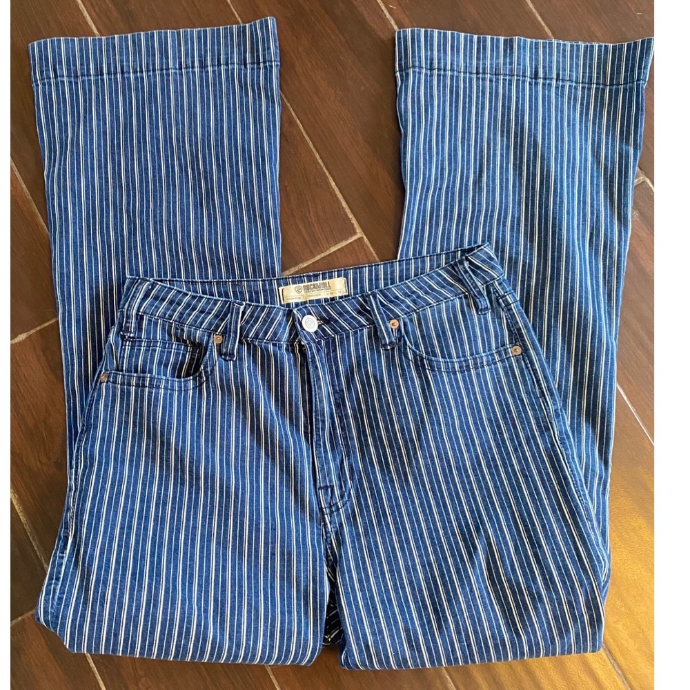 Striped Blue Boot-Cut Jeans for Women